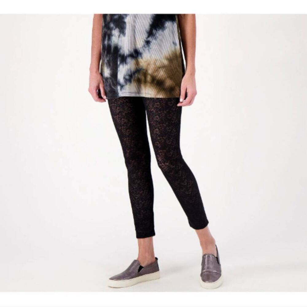 LOGO Lori Goldstein Lace Layering Leggings Pants Black Women's 2XL Boho Goth